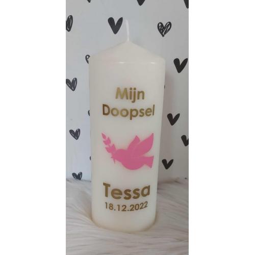 Doop- of geboortekaars met naam 'duif'- doopsel