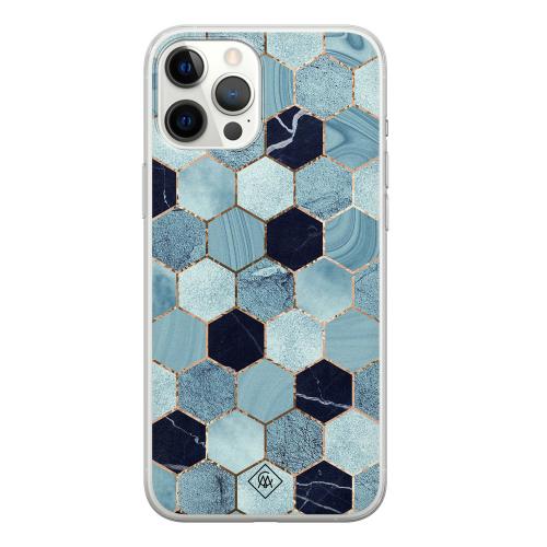 iPhone 12 Pro Max siliconen hoesje - Blue cubes