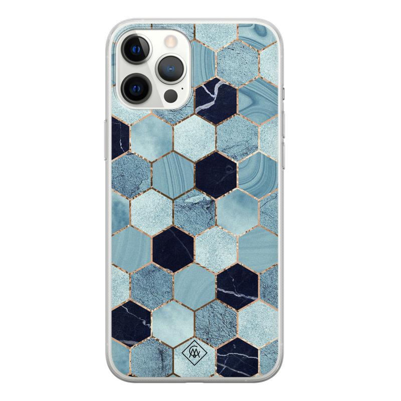 iPhone 12 Pro Max siliconen hoesje - Blue cubes
