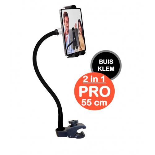Tablet houder buis pijp PRO (2 in 1) 55 cm met buisklem