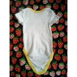 Romper, korte mouw, wit geel, koe, meisje/jongen, maat 50-56