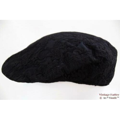 Vintage flatcap Platte pet zwart kant 57 dames