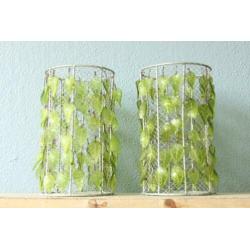 Vintage windlichten met glazen blaadjes (2x)