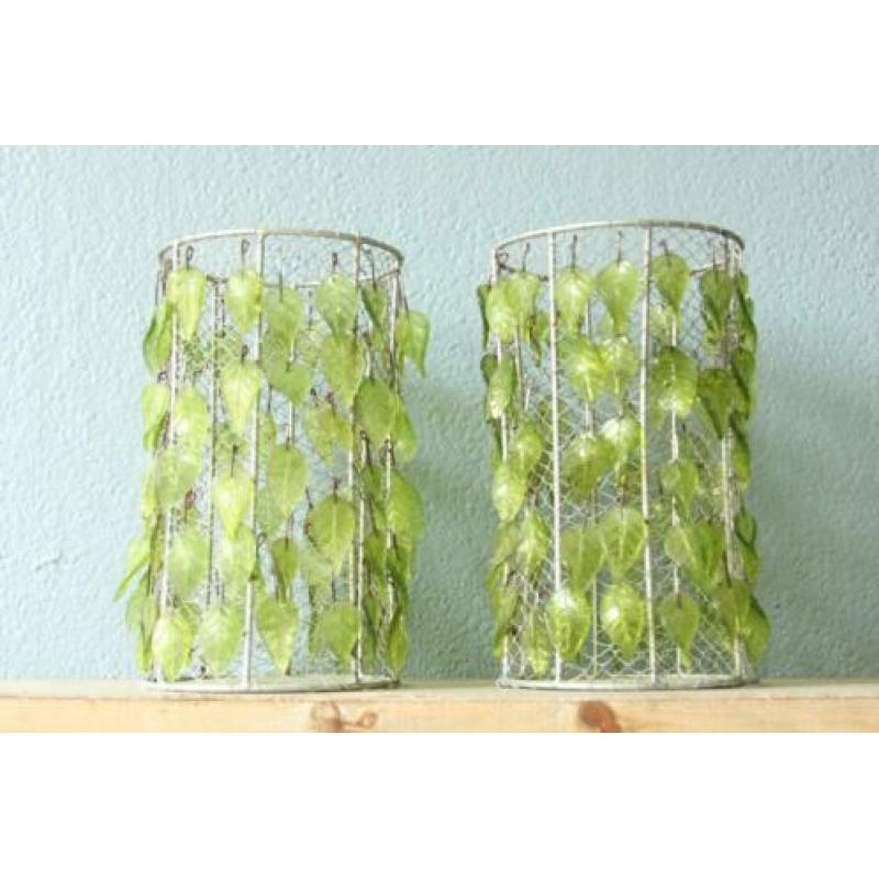 Vintage windlichten met glazen blaadjes (2x)