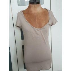 Moscow lang t-shirt, beige mt S van katoen/modal