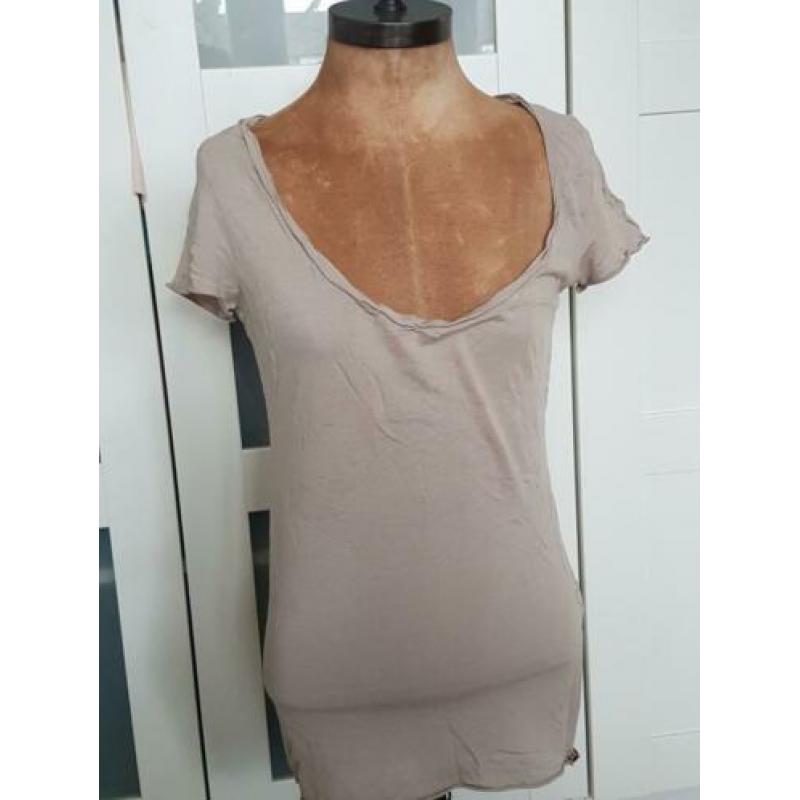 Moscow lang t-shirt, beige mt S van katoen/modal