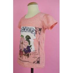 Creamie t-shirt roze mêlee met bloemen en strass maat 122