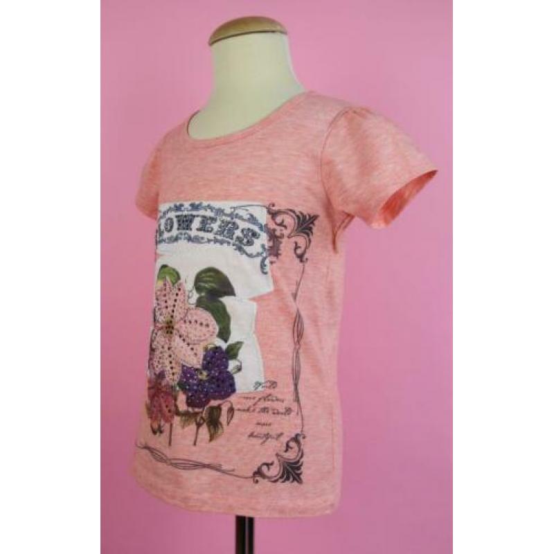 Creamie t-shirt roze mêlee met bloemen en strass maat 122