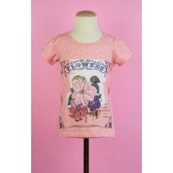 Creamie t-shirt roze mêlee met bloemen en strass maat 122