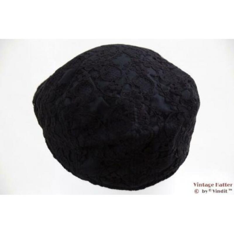Vintage flatcap Platte pet zwart kant 57 dames