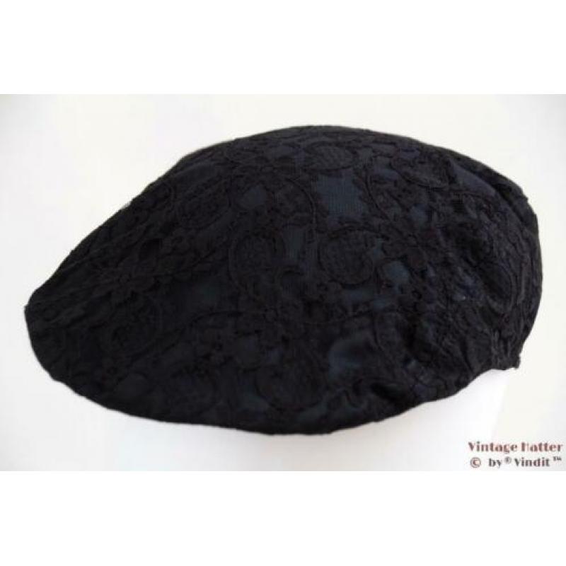 Vintage flatcap Platte pet zwart kant 57 dames