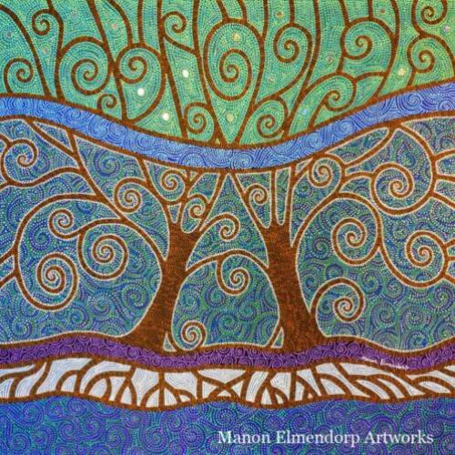 100x100cm Handgeschilderd Schilderij "Peaceful" Nieuw
