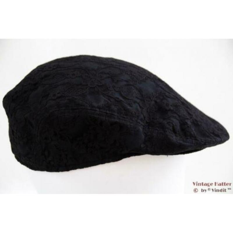 Vintage flatcap Platte pet zwart kant 57 dames
