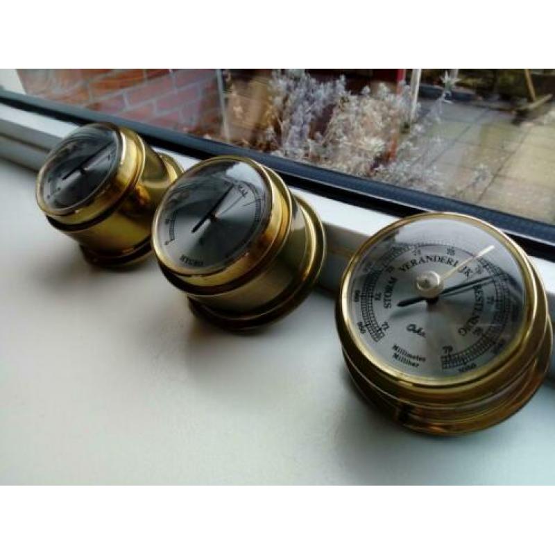 Messing scheeps barometer, hygrometer en thermometer