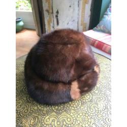 Vintage bont muts nerts mink bruin S M bontmuts 1950 50s