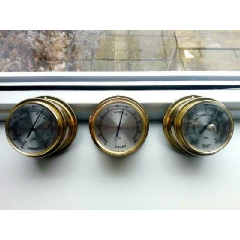 Messing scheeps barometer, hygrometer en thermometer