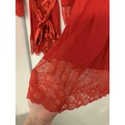 Ochtendjas en nachthemd set rood maat L/XL