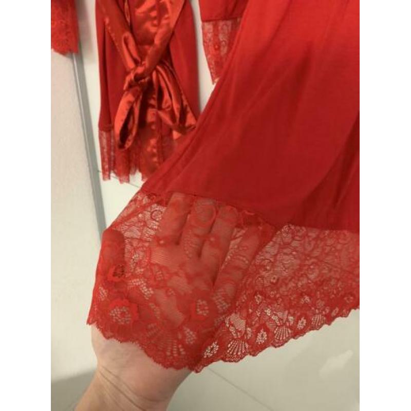 Ochtendjas en nachthemd set rood maat L/XL
