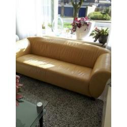 3 zits bank geel leder fabr. Montel