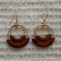 Mooie vintage jaren 70 goud kl. hout ring oorbellen no retro