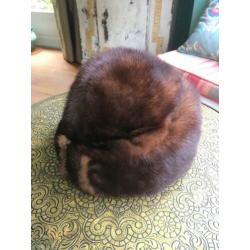 Vintage bont muts nerts mink bruin S M bontmuts 1950 50s