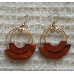 Mooie vintage jaren 70 goud kl. hout ring oorbellen no retro