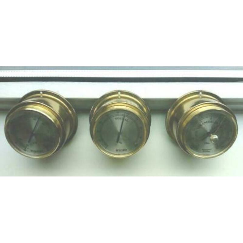 Messing scheeps barometer, hygrometer en thermometer