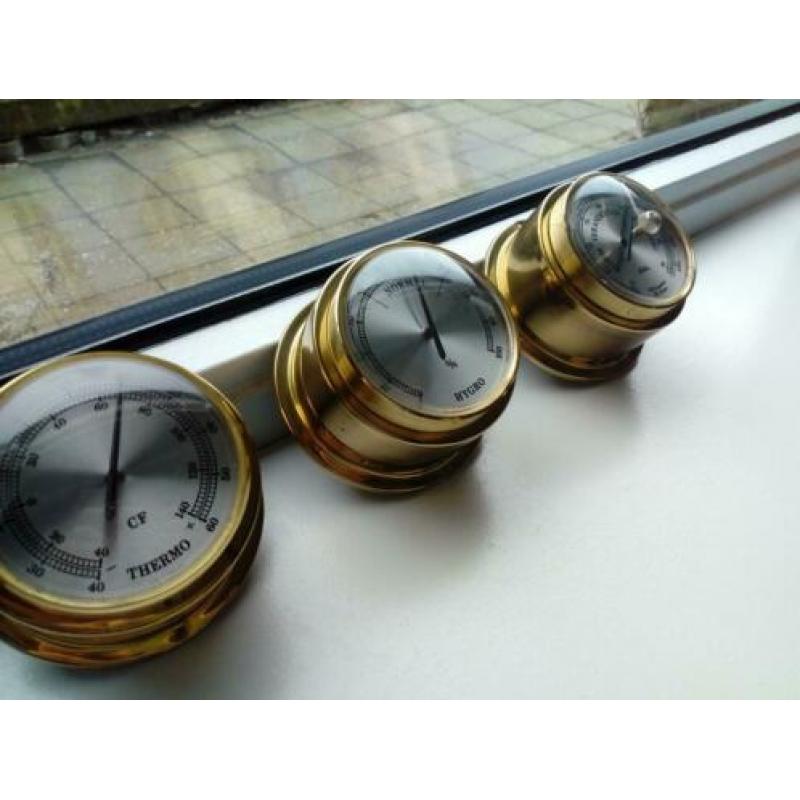 Messing scheeps barometer, hygrometer en thermometer