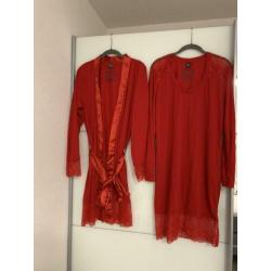 Ochtendjas en nachthemd set rood maat L/XL