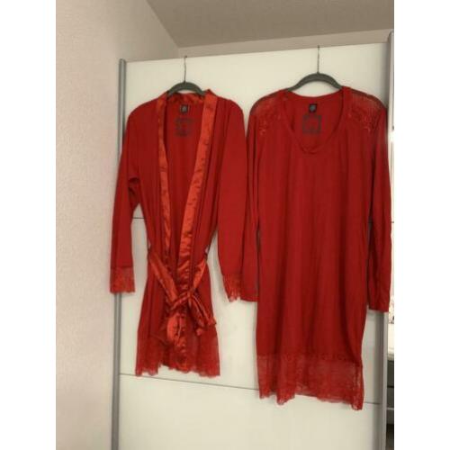 Ochtendjas en nachthemd set rood maat L/XL