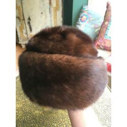 Vintage bont muts nerts mink bruin S M bontmuts 1950 50s