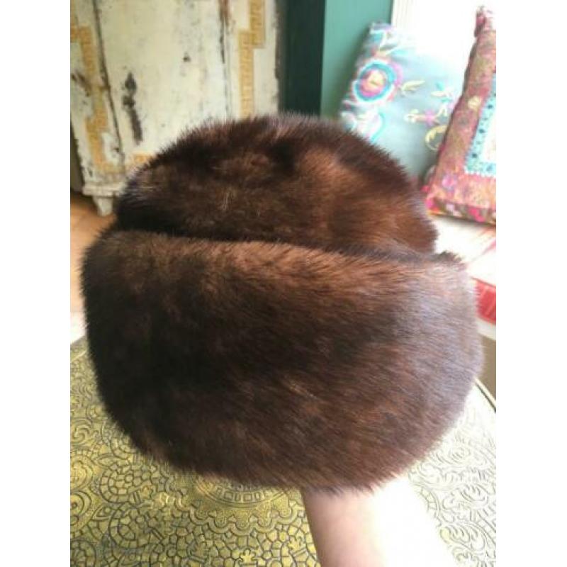 Vintage bont muts nerts mink bruin S M bontmuts 1950 50s
