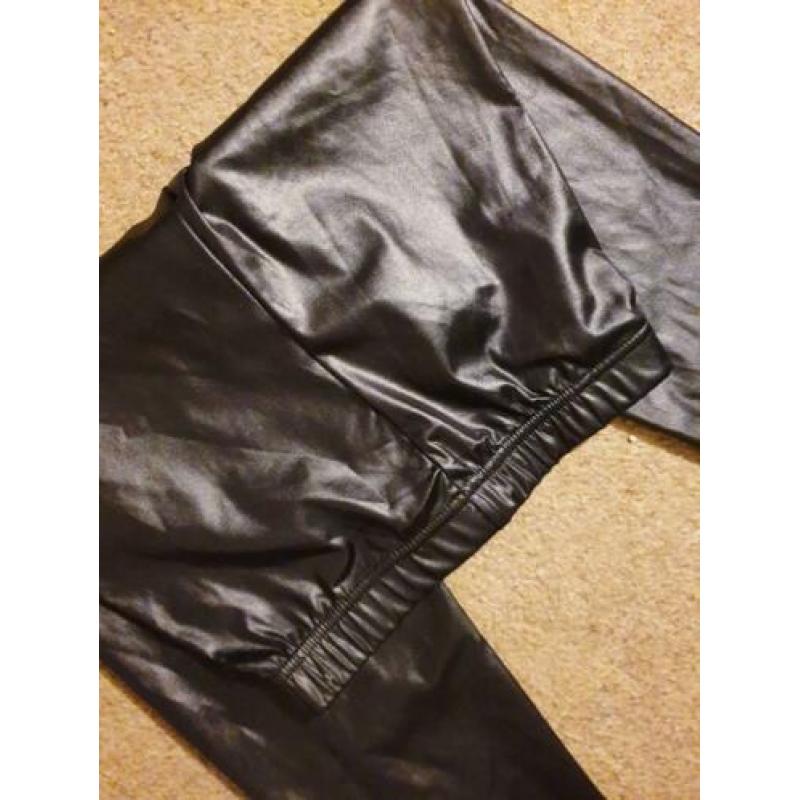 Nieuw leren leerlook glans zwart legging XS zara h&m mango