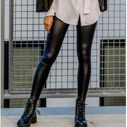 Nieuw leren leerlook glans zwart legging XS zara h&m mango