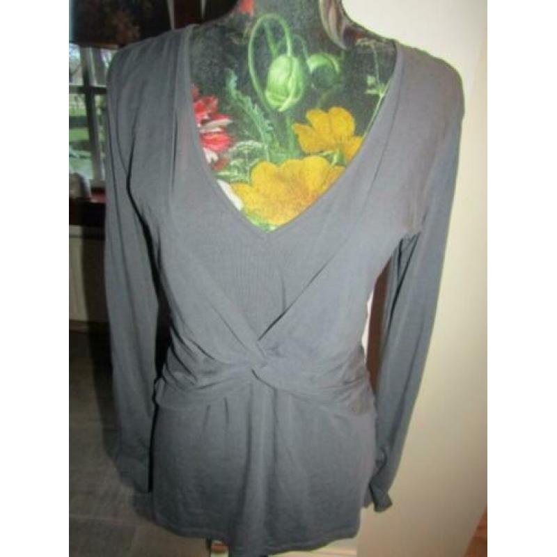 F148 QUESTION? mt XL shirt top rookblauw grijsblauw tricot