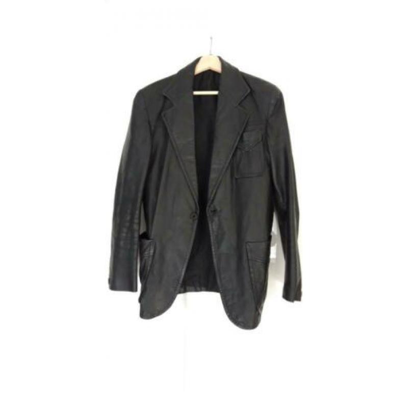 Leren colbert jack jas jacket, zwart mt 52 vintage slim fit