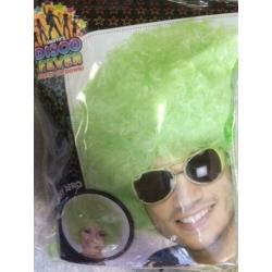 Afro/ Clown Pruik neon groen