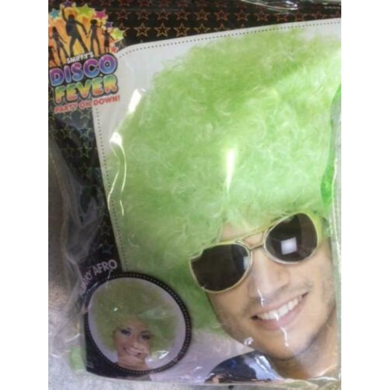 Afro/ Clown Pruik neon groen