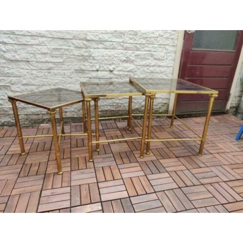 hollywood regency goud messing glazen nest tafels vintage