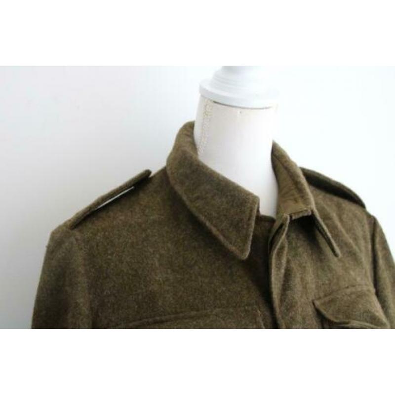 Vintage wollen jas cropped wol militair leger groen maat 38