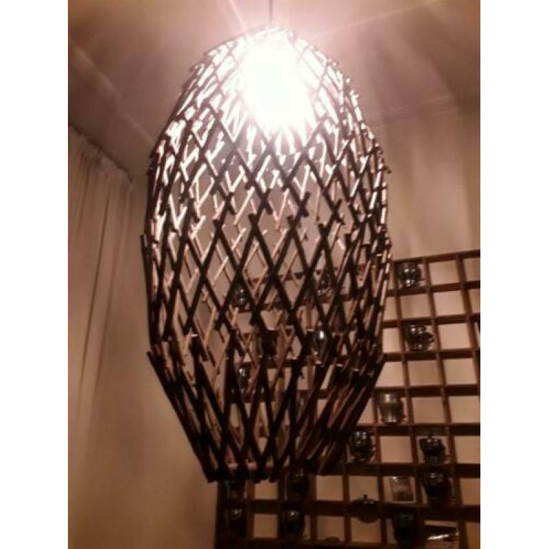 Unieke aparte verstelbare vervormbare vintage houten lamp