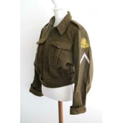 Vintage wollen jas cropped wol militair leger groen maat 38