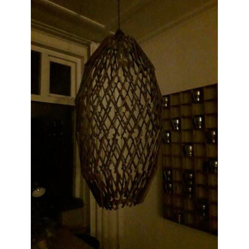 Unieke aparte verstelbare vervormbare vintage houten lamp