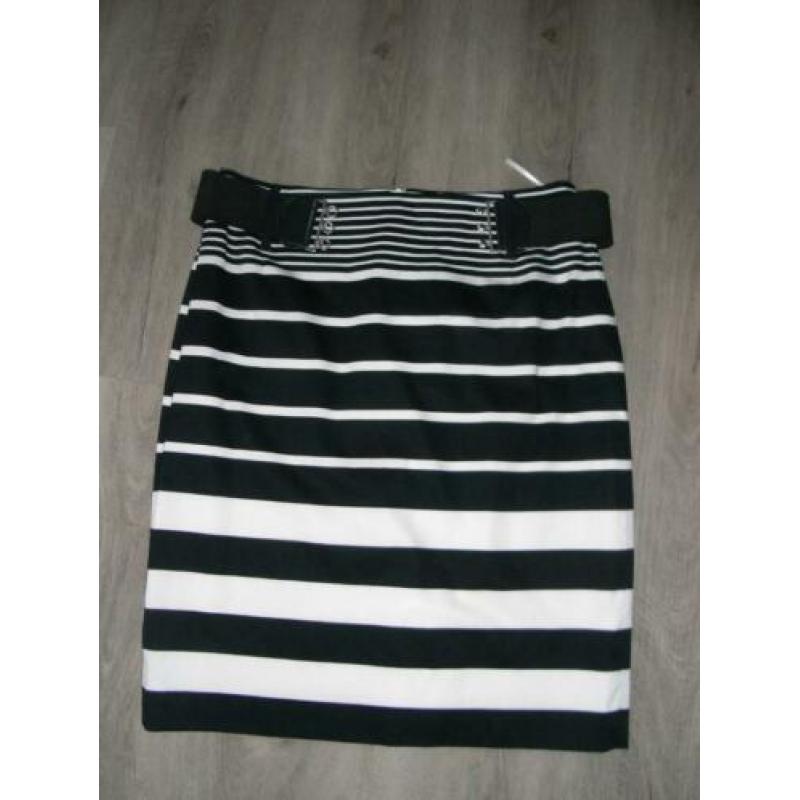 SIR OLIVER mt 36 blauw/wit gestreepte rok/skirt/kokerrok