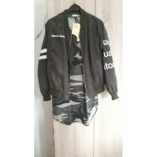 Nieuwe bomber jas en camouflage truitje mt m/s