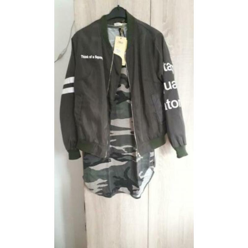 Nieuwe bomber jas en camouflage truitje mt m/s