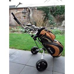 Mizuno heren golfset met nieuwe Cruiser trolley etc
