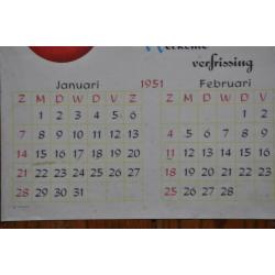 Oude Coca Cola Poster. Kalender Januari, Februari 1951