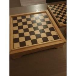 Houten dambord, damstenen/schaakbord en ganzenbord hout.