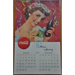 Oude Coca Cola Poster. Kalender Januari, Februari 1951